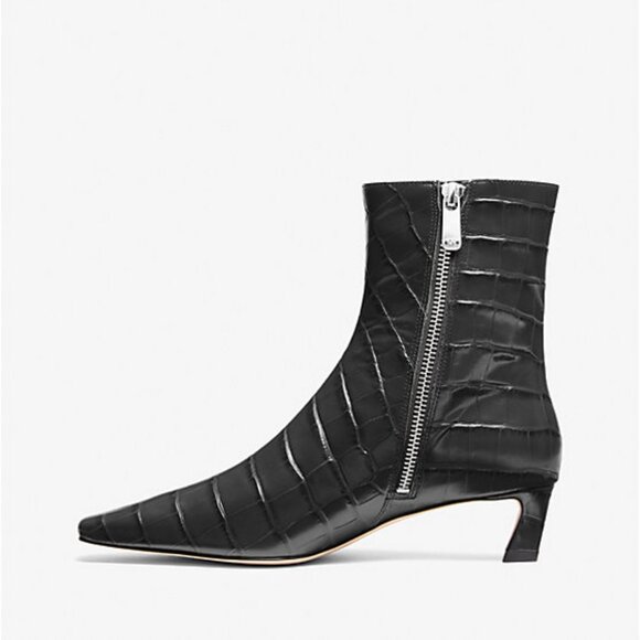 NWOB Michael Kors Cosmo Crocodile Embossed Leather Kitten Heel Dress Bootie - Picture 3 of 14